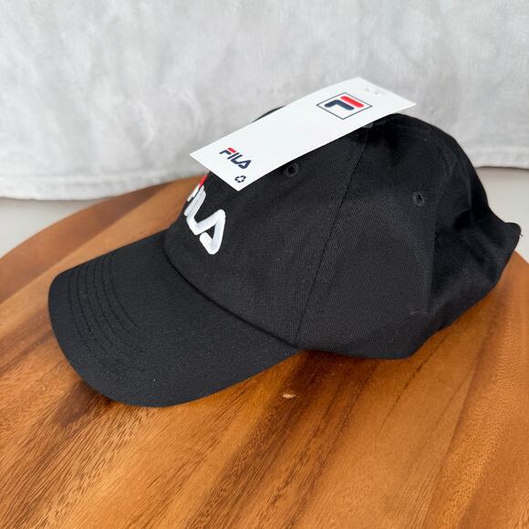 FILA Hat Black with Logo One Size Cotton Baseball Cap Adjustable Buckle - Picture 3 of 11